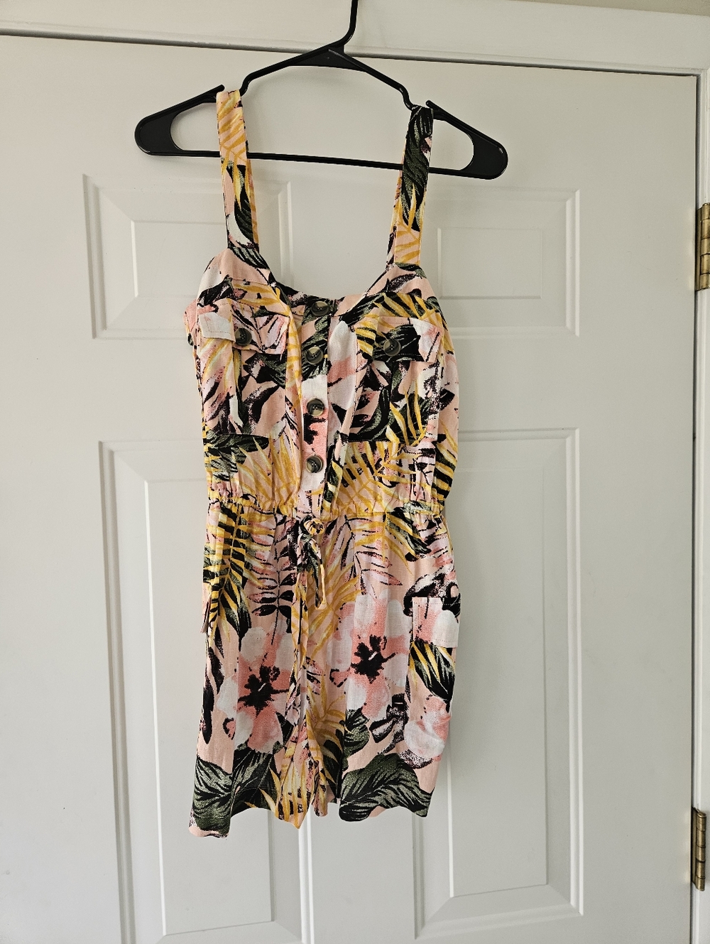 Pink Tropical Print Tie-Waist Romper
